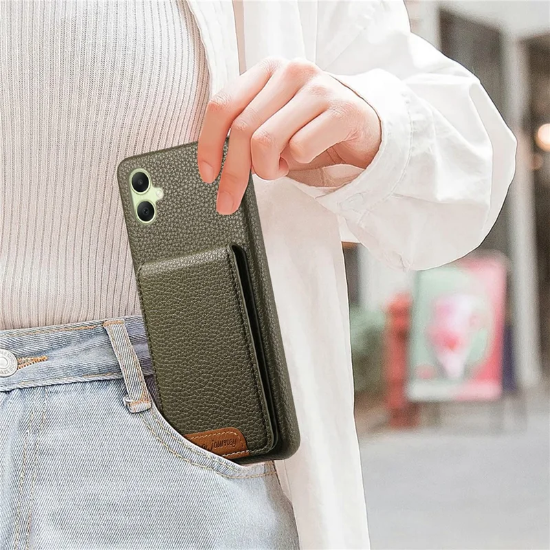 For Samsung Galaxy A06 4G / 5G Case RFID Blocking Card Holder Litchi Texture Leather Back Cover - Midnight Green