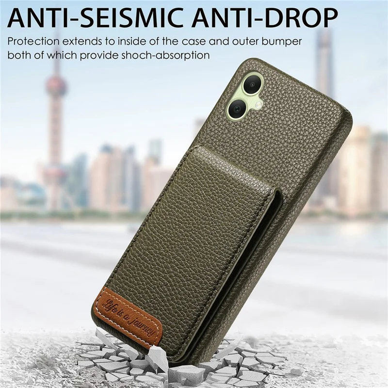 For Samsung Galaxy A06 4G / 5G Case RFID Blocking Card Holder Litchi Texture Leather Back Cover - Midnight Green