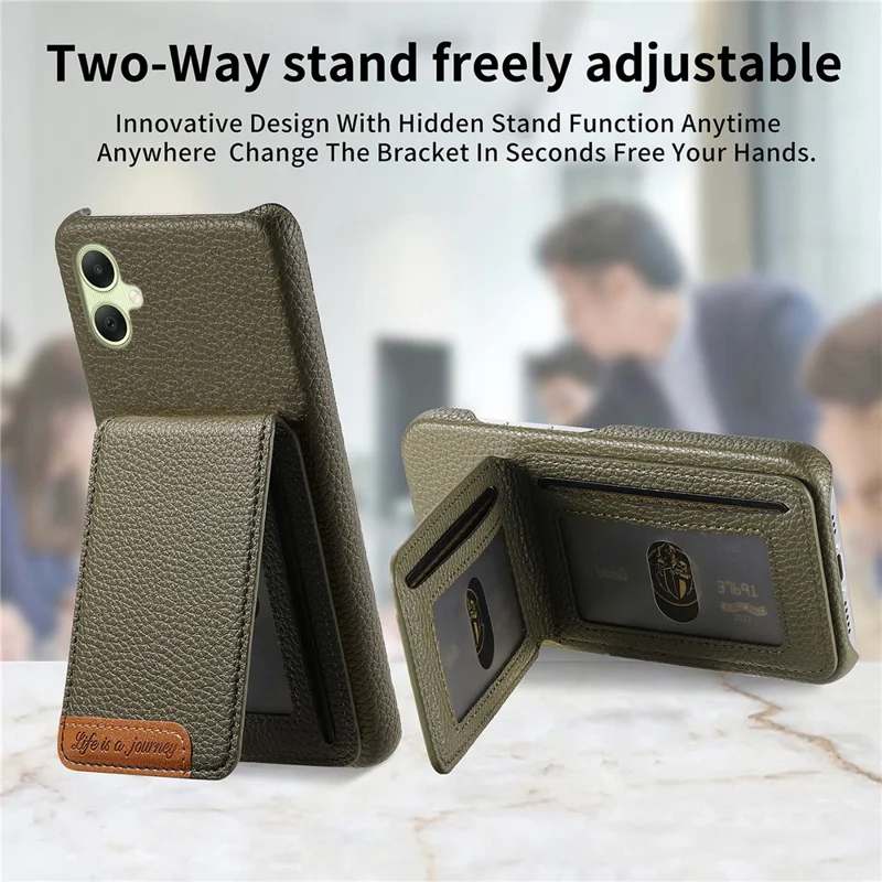 For Samsung Galaxy A06 4G / 5G Case RFID Blocking Card Holder Litchi Texture Leather Back Cover - Midnight Green