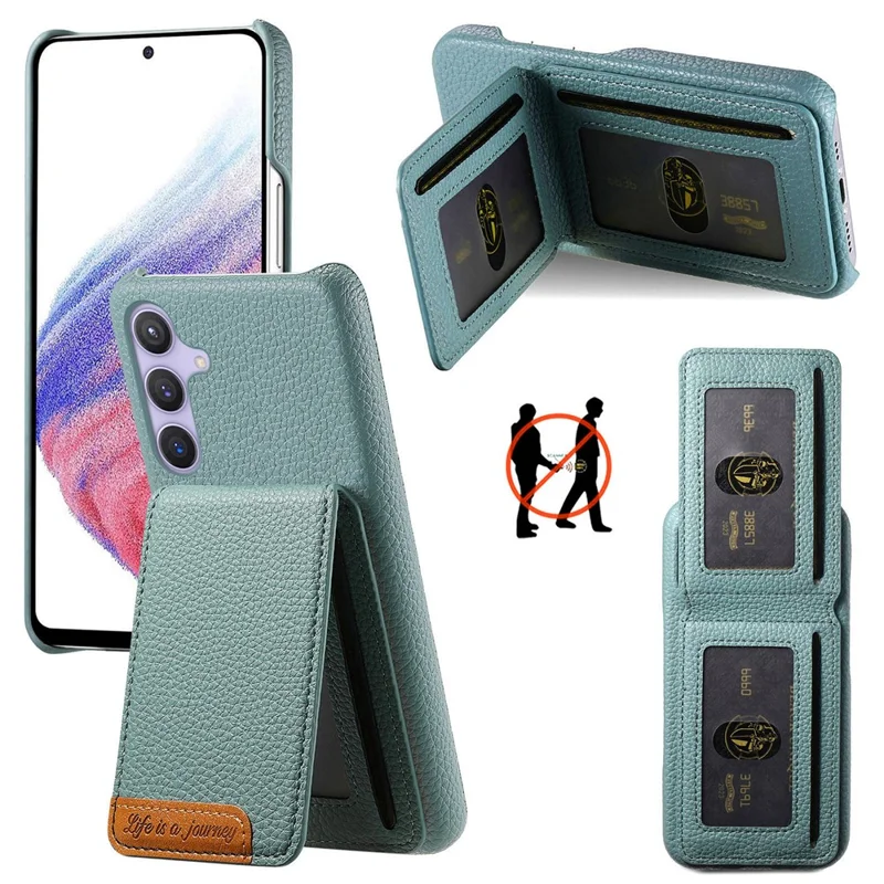 For Samsung Galaxy A26 5G Case RFID Blocking Card Holder Litchi Texture Leather Back Cover - Sky Blue