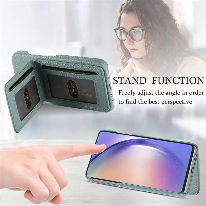 For Samsung Galaxy A26 5G Case RFID Blocking Card Holder Litchi Texture Leather Back Cover - Sky Blue