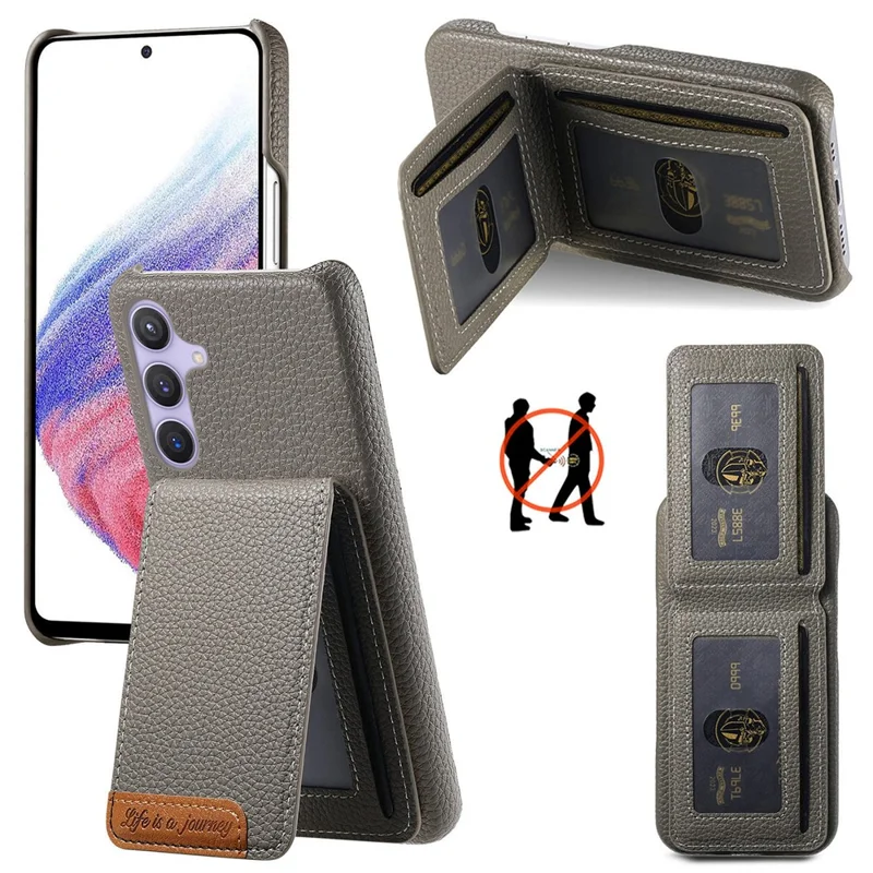 For Samsung Galaxy A16 4G / 5G Case RFID Blocking Card Holder Litchi Texture Leather Back Cover - Grey