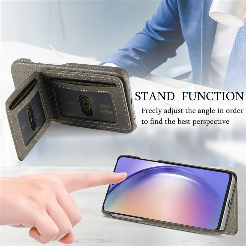 For Samsung Galaxy A16 4G / 5G Case RFID Blocking Card Holder Litchi Texture Leather Back Cover - Grey