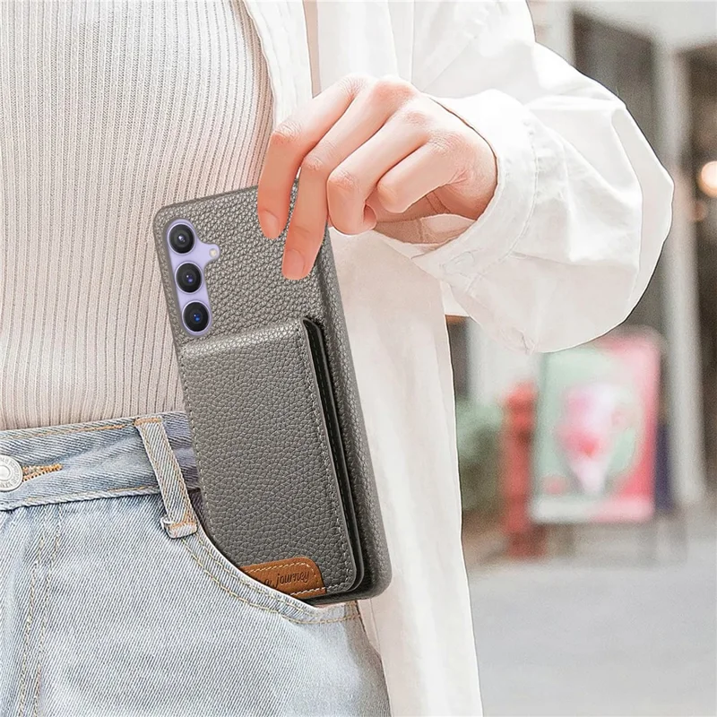 For Samsung Galaxy A16 4G / 5G Case RFID Blocking Card Holder Litchi Texture Leather Back Cover - Grey