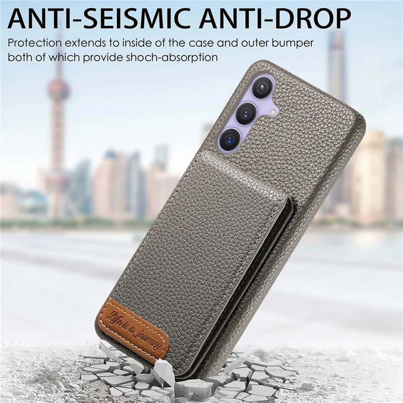 For Samsung Galaxy A16 4G / 5G Case RFID Blocking Card Holder Litchi Texture Leather Back Cover - Grey