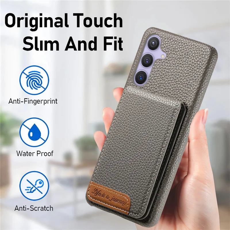 For Samsung Galaxy A16 4G / 5G Case RFID Blocking Card Holder Litchi Texture Leather Back Cover - Grey