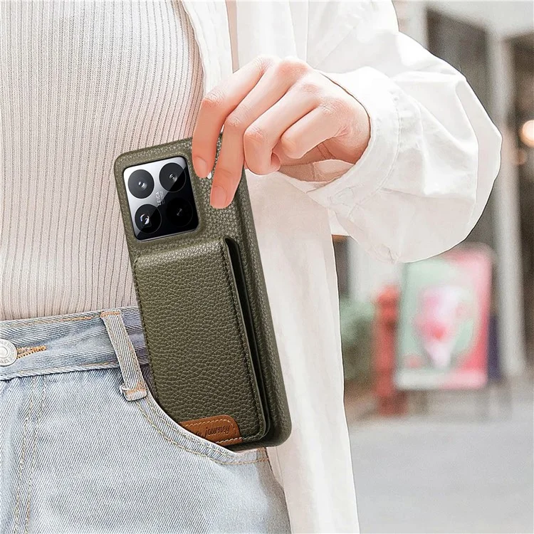 Funda para Xiaomi 15 Pro con Bloqueo RFID y Portátarjetas - Textura de Cuero Efecto Grabado - Verde Medianoche