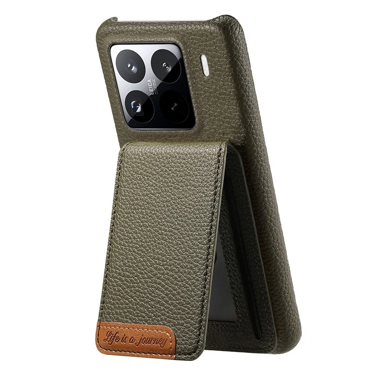 Funda para Xiaomi 15 Pro con Bloqueo RFID y Portátarjetas - Textura de Cuero Efecto Grabado - Verde Medianoche