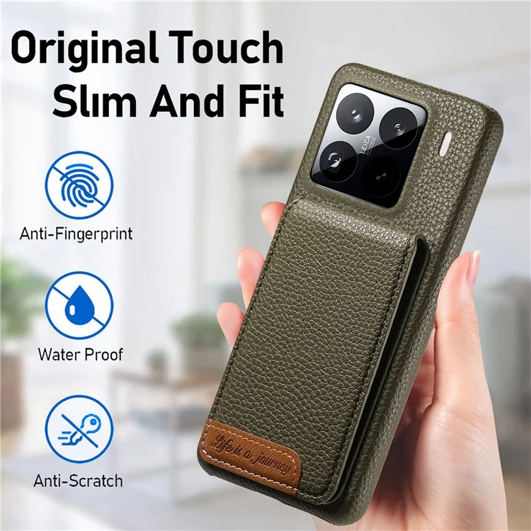 Funda para Xiaomi 15 Pro con Bloqueo RFID y Portátarjetas - Textura de Cuero Efecto Grabado - Verde Medianoche