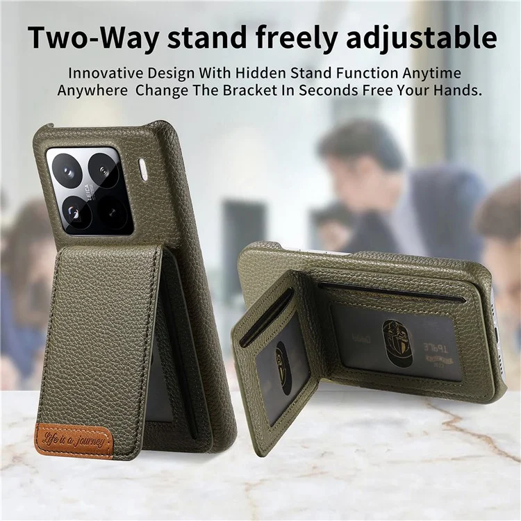 Funda para Xiaomi 15 Pro con Bloqueo RFID y Portátarjetas - Textura de Cuero Efecto Grabado - Verde Medianoche