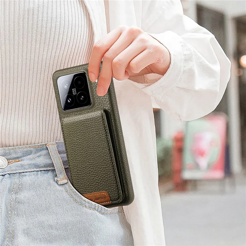 For Xiaomi 15 Case RFID Blocking Card Holder Litchi Texture Leather Back Cover - Midnight Green