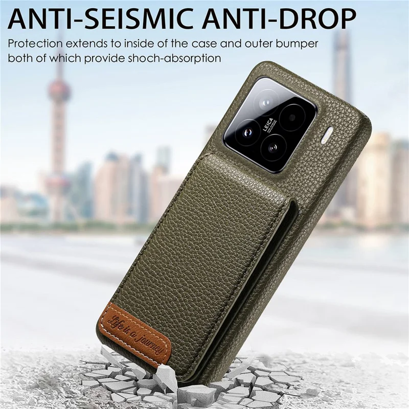 For Xiaomi 15 Case RFID Blocking Card Holder Litchi Texture Leather Back Cover - Midnight Green
