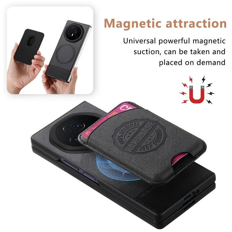 For Honor Magic V3 5G Case Compatible with MagSafe Denim Texture Leather Back Cover with Card Bag - Black