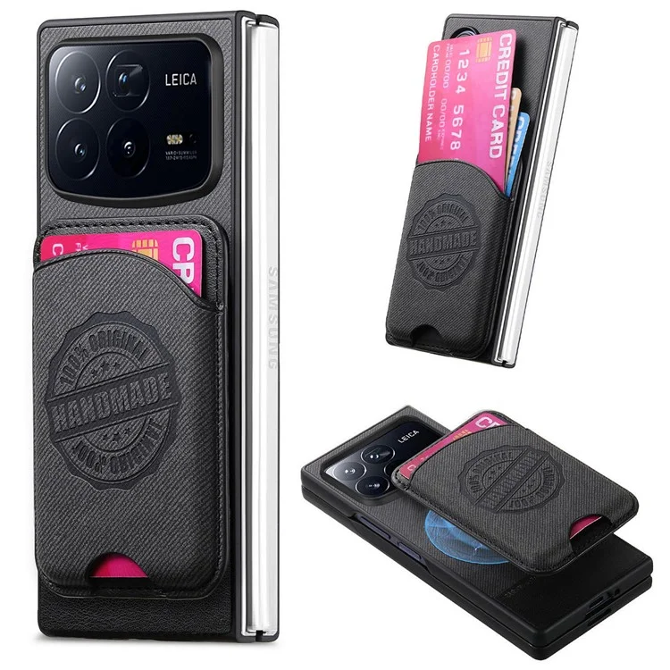 Capa para Xiaomi Mix Fold 4 5G Compatível com MagSafe, Textura Jeans, Couro com Porta-cartões - Preto