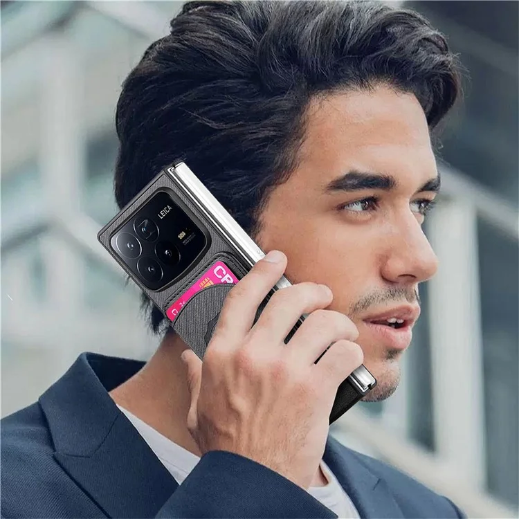 Capa para Xiaomi Mix Fold 4 5G Compatível com MagSafe, Textura Jeans, Couro com Porta-cartões - Preto