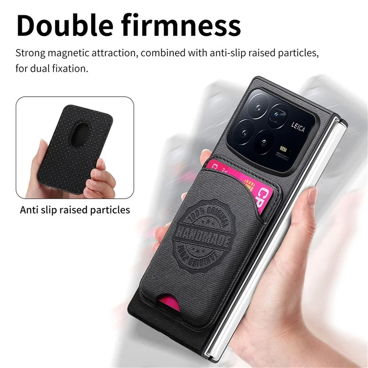 Capa para Xiaomi Mix Fold 4 5G Compatível com MagSafe, Textura Jeans, Couro com Porta-cartões - Preto