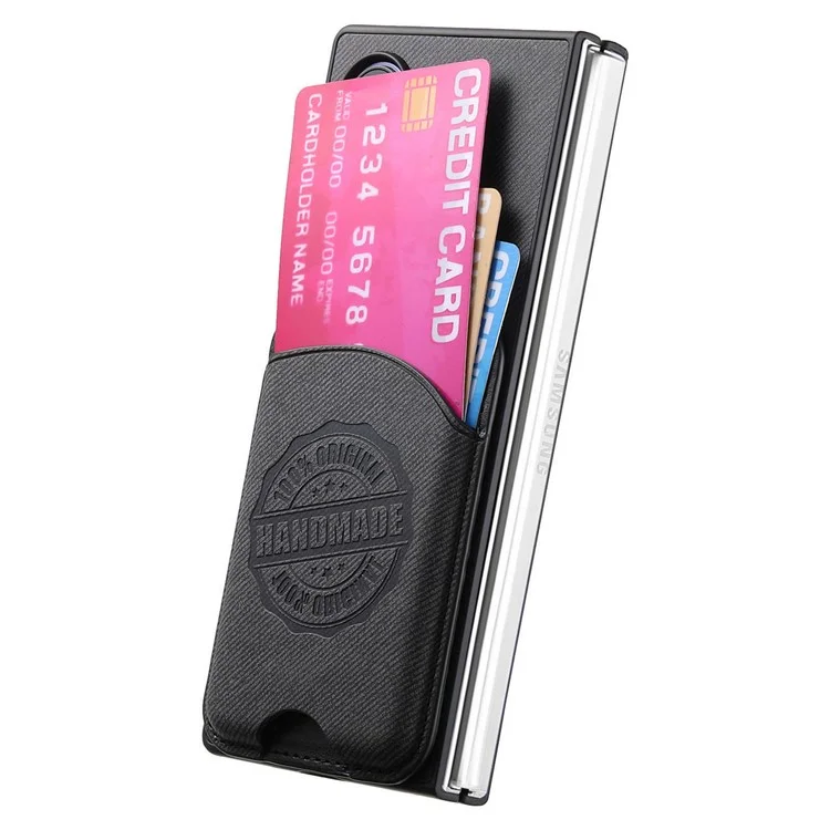 Capa para Xiaomi Mix Fold 4 5G Compatível com MagSafe, Textura Jeans, Couro com Porta-cartões - Preto
