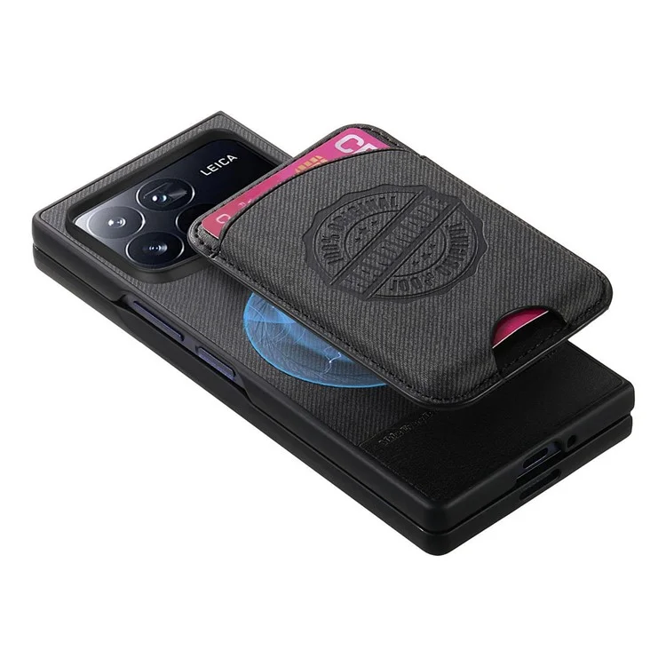 Capa para Xiaomi Mix Fold 4 5G Compatível com MagSafe, Textura Jeans, Couro com Porta-cartões - Preto