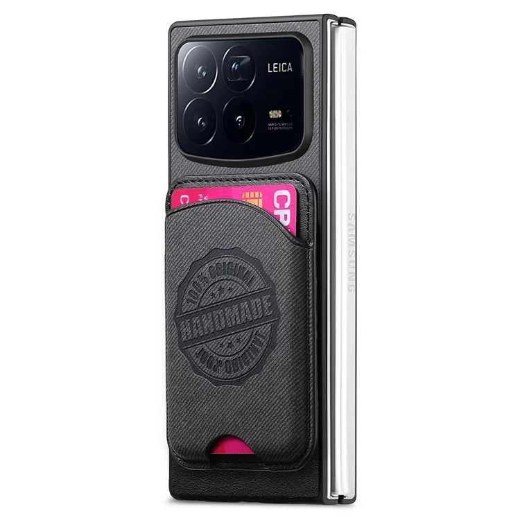 Capa para Xiaomi Mix Fold 4 5G Compatível com MagSafe, Textura Jeans, Couro com Porta-cartões - Preto