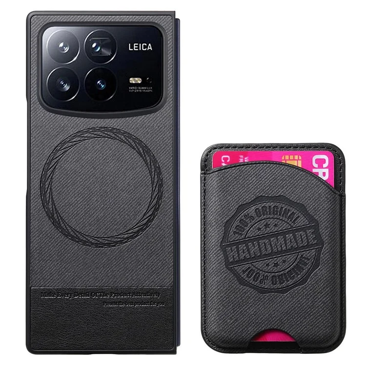Capa para Xiaomi Mix Fold 4 5G Compatível com MagSafe, Textura Jeans, Couro com Porta-cartões - Preto