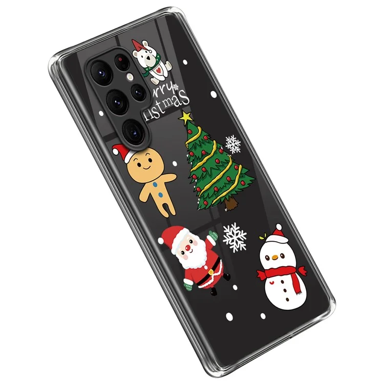 For Samsung Galaxy S23 Ultra Christmas Element Pattern Printing Case Soft TPU Scratch-Resistant Transparent Cover - Christmas Cartoon
