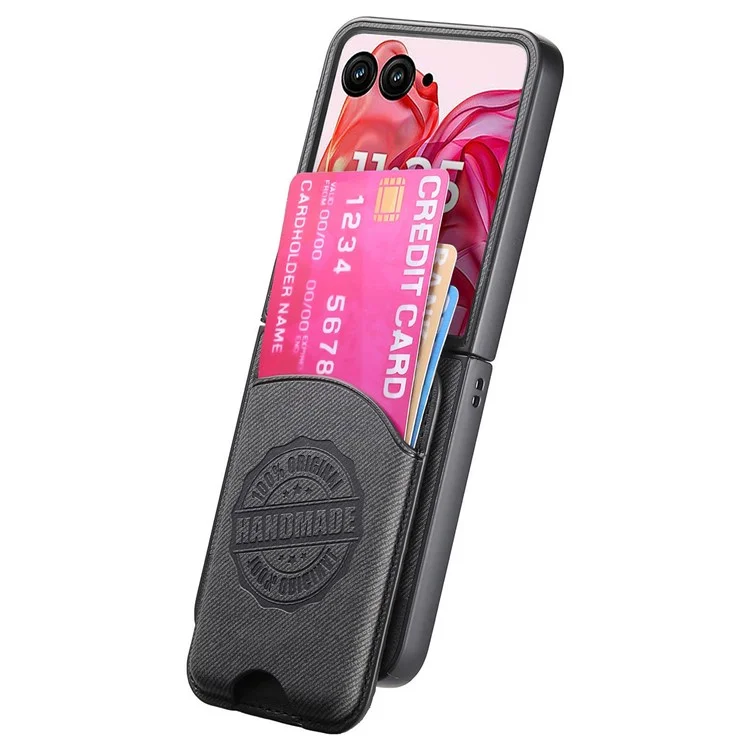 For Motorola Razr 50 Ultra 5G Case Compatible with MagSafe Denim Texture Leather Back Cover with Card Bag - Black