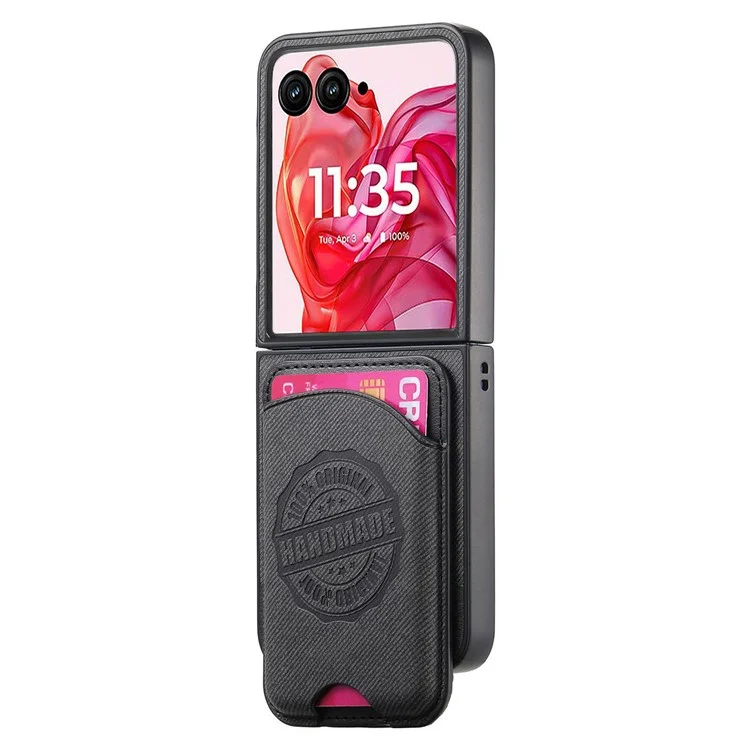 For Motorola Razr 50 Ultra 5G Case Compatible with MagSafe Denim Texture Leather Back Cover with Card Bag - Black