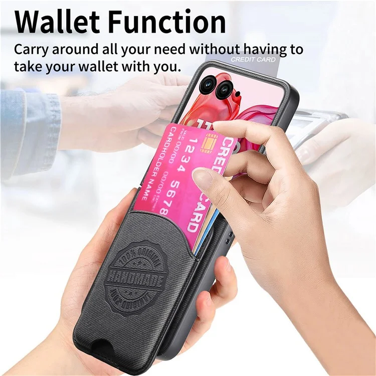 For Motorola Razr 50 Ultra 5G Case Compatible with MagSafe Denim Texture Leather Back Cover with Card Bag - Black