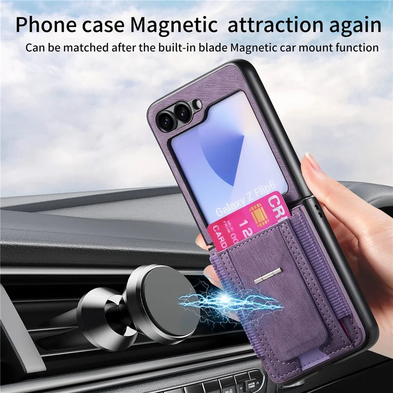 For Samsung Galaxy Z Flip7 FE 5G / Z Flip6 5G Case Kickstand Retro Leather Back Cover with Card Holder - Purple