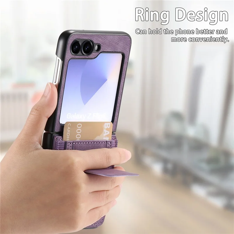 For Samsung Galaxy Z Flip7 FE 5G / Z Flip6 5G Case Kickstand Retro Leather Back Cover with Card Holder - Purple