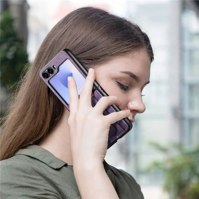 For Samsung Galaxy Z Flip7 FE 5G / Z Flip6 5G Case Kickstand Retro Leather Back Cover with Card Holder - Purple