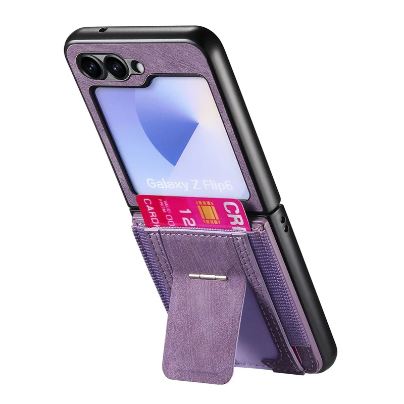 For Samsung Galaxy Z Flip7 FE 5G / Z Flip6 5G Case Kickstand Retro Leather Back Cover with Card Holder - Purple