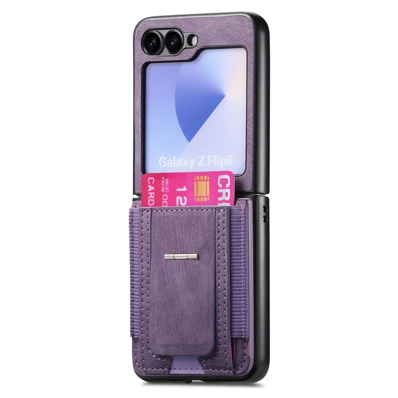 For Samsung Galaxy Z Flip7 FE 5G / Z Flip6 5G Case Kickstand Retro Leather Back Cover with Card Holder - Purple