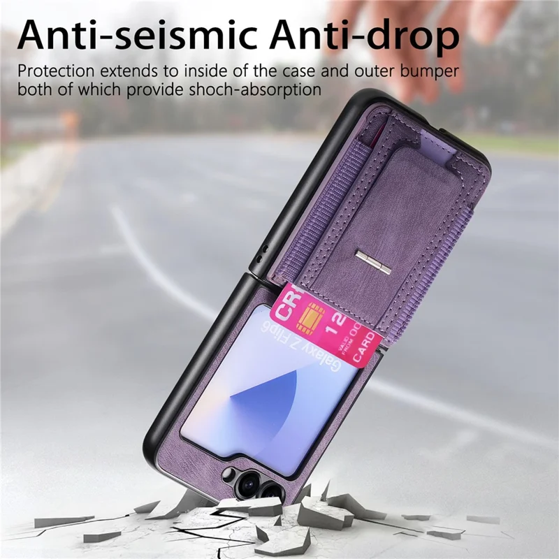 For Samsung Galaxy Z Flip7 FE 5G / Z Flip6 5G Case Kickstand Retro Leather Back Cover with Card Holder - Purple