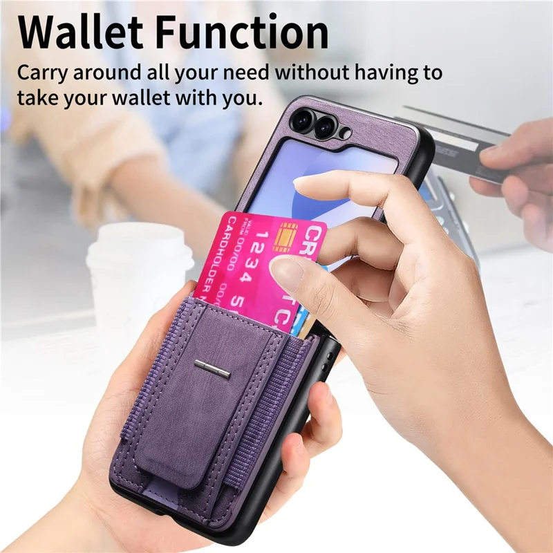 For Samsung Galaxy Z Flip7 FE 5G / Z Flip6 5G Case Kickstand Retro Leather Back Cover with Card Holder - Purple