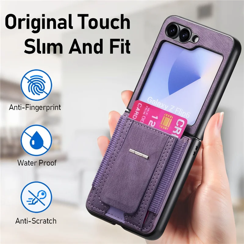 For Samsung Galaxy Z Flip7 FE 5G / Z Flip6 5G Case Kickstand Retro Leather Back Cover with Card Holder - Purple
