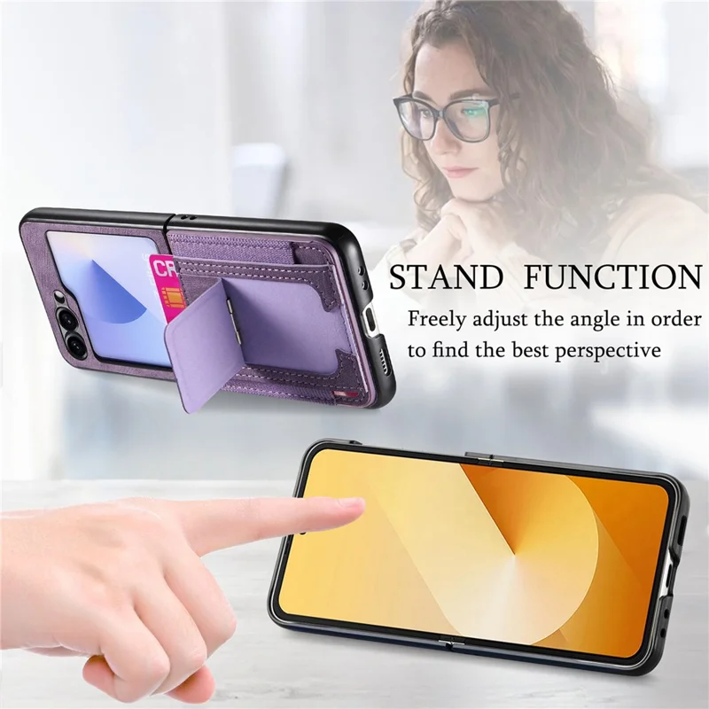 For Samsung Galaxy Z Flip7 FE 5G / Z Flip6 5G Case Kickstand Retro Leather Back Cover with Card Holder - Purple