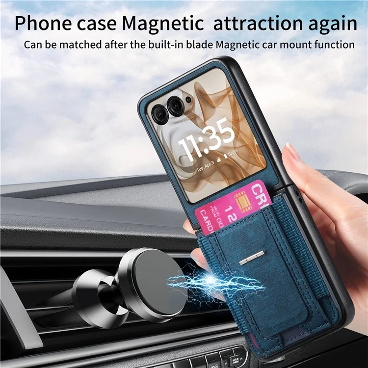 Чехол для Motorola Razr 50 5G с подставкой, в стиле ретро, из кожи, с отделением для карт - Синий