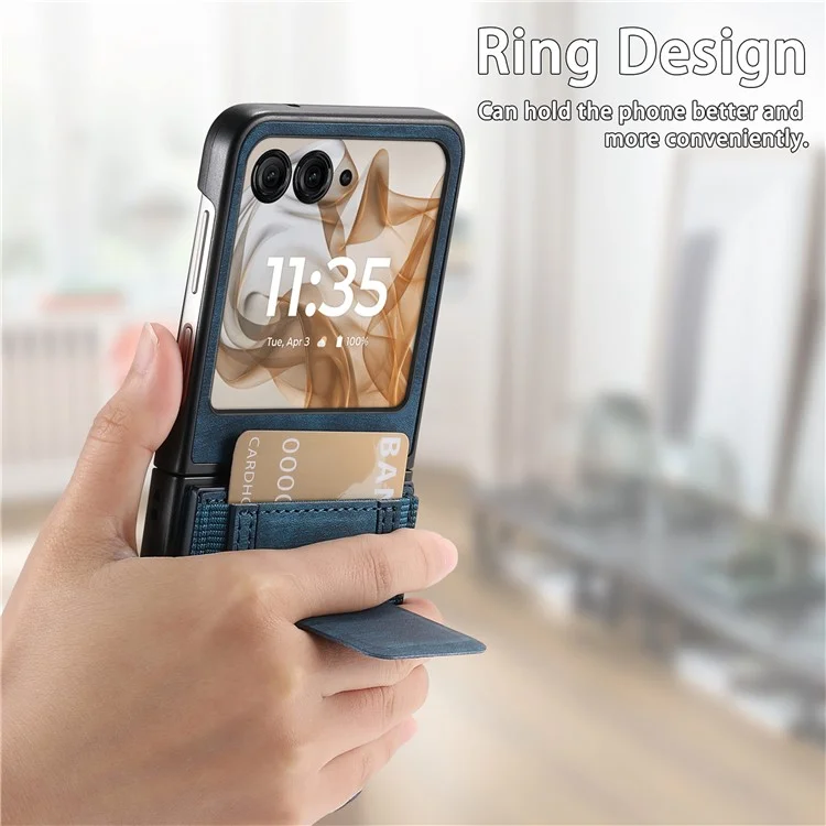 Чехол для Motorola Razr 50 5G с подставкой, в стиле ретро, из кожи, с отделением для карт - Синий