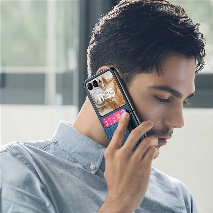 Чехол для Motorola Razr 50 5G с подставкой, в стиле ретро, из кожи, с отделением для карт - Синий