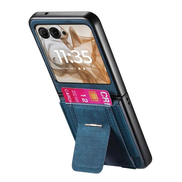Чехол для Motorola Razr 50 5G с подставкой, в стиле ретро, из кожи, с отделением для карт - Синий