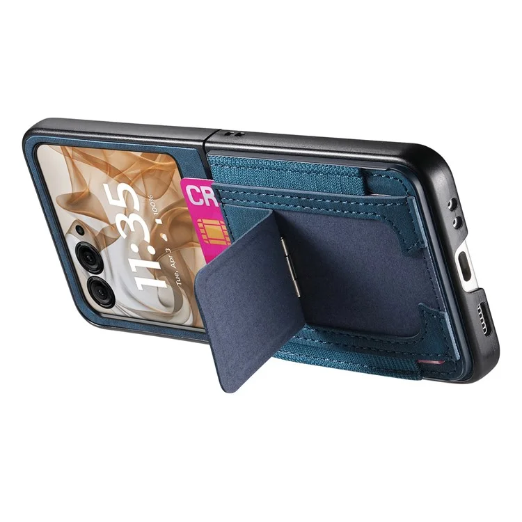 Чехол для Motorola Razr 50 5G с подставкой, в стиле ретро, из кожи, с отделением для карт - Синий