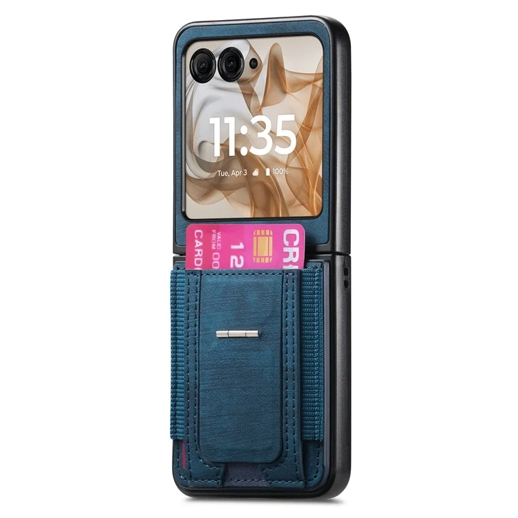 Чехол для Motorola Razr 50 5G с подставкой, в стиле ретро, из кожи, с отделением для карт - Синий