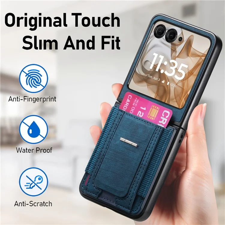 Чехол для Motorola Razr 50 5G с подставкой, в стиле ретро, из кожи, с отделением для карт - Синий
