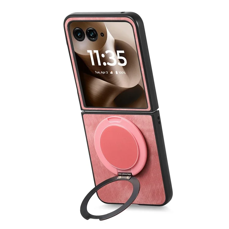 Cover per Motorola Razr 60 Ultra con Supporto Rotante Antistress, Retro in Pelle - Rosa