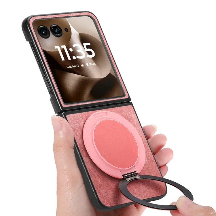 Cover per Motorola Razr 60 Ultra con Supporto Rotante Antistress, Retro in Pelle - Rosa
