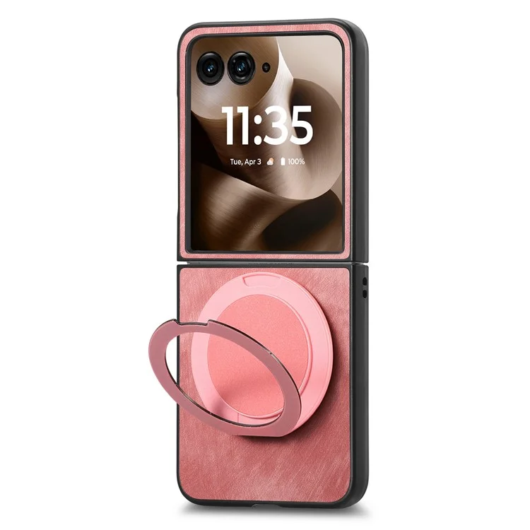 Cover per Motorola Razr 60 Ultra con Supporto Rotante Antistress, Retro in Pelle - Rosa