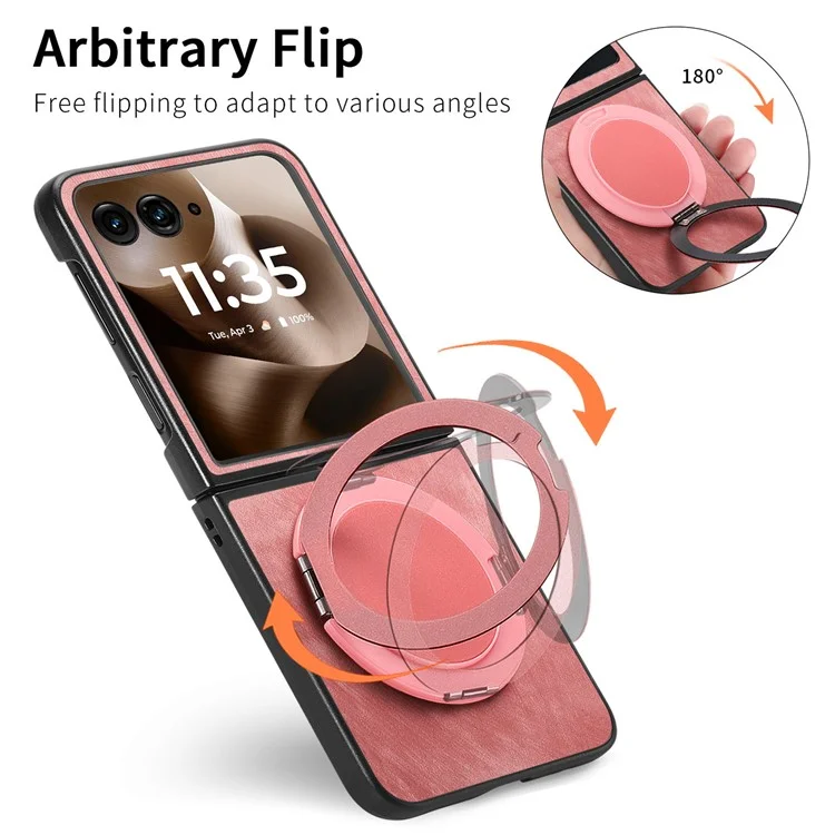 Cover per Motorola Razr 60 Ultra con Supporto Rotante Antistress, Retro in Pelle - Rosa