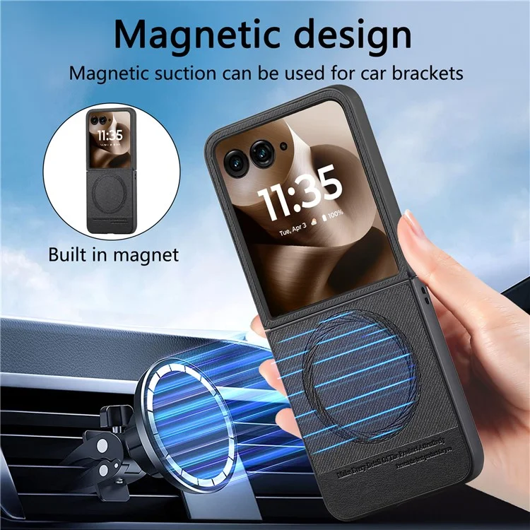 For Motorola Razr 60 Ultra 5G Case Compatible with MagSafe Denim Texture Leather + PC Shockproof Phone Cover - Black