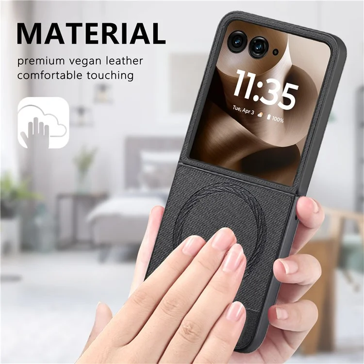 For Motorola Razr 60 Ultra 5G Case Compatible with MagSafe Denim Texture Leather + PC Shockproof Phone Cover - Black